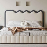 Luxurious Cal King Beige Bed with Upholstery Headboard & Storage - Durable & Functional Design for Bedroom hmzsh-1544